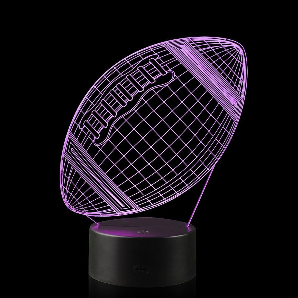 American Football Lover 3D Illusion Rugby Night Light Lamp with 16 Color Change, Touch Base Birthday Gift Present for Boys and Girls Teenager Christmas Gifts Xmas Gift
