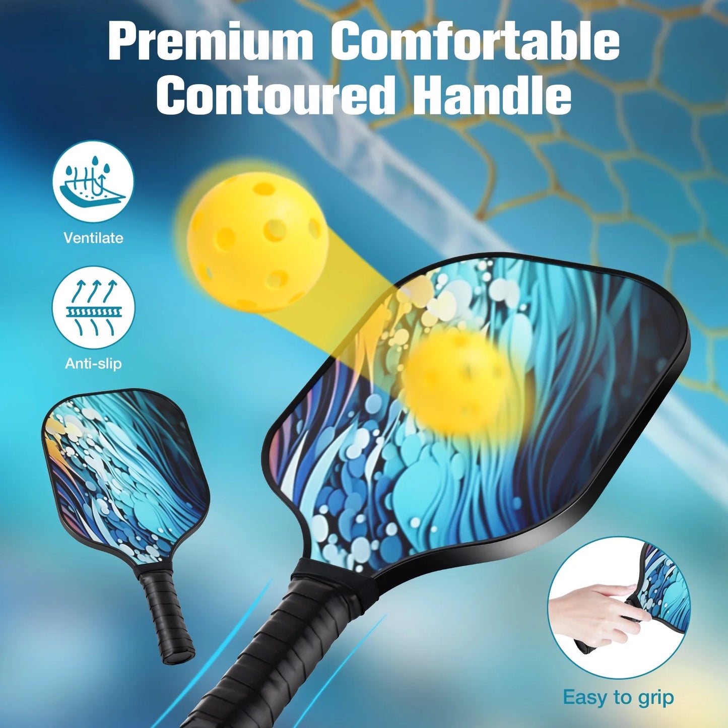 Pickleball Paddles Set of 4, with 4 Fiberglass Paddles, 4 Pickle-Ball , 4 Cooling Towel, 1 Pickleball Bag, PP Honeycomb Core Pickleball Equipment Is the Perfect Gift for Beginners & Amateurs