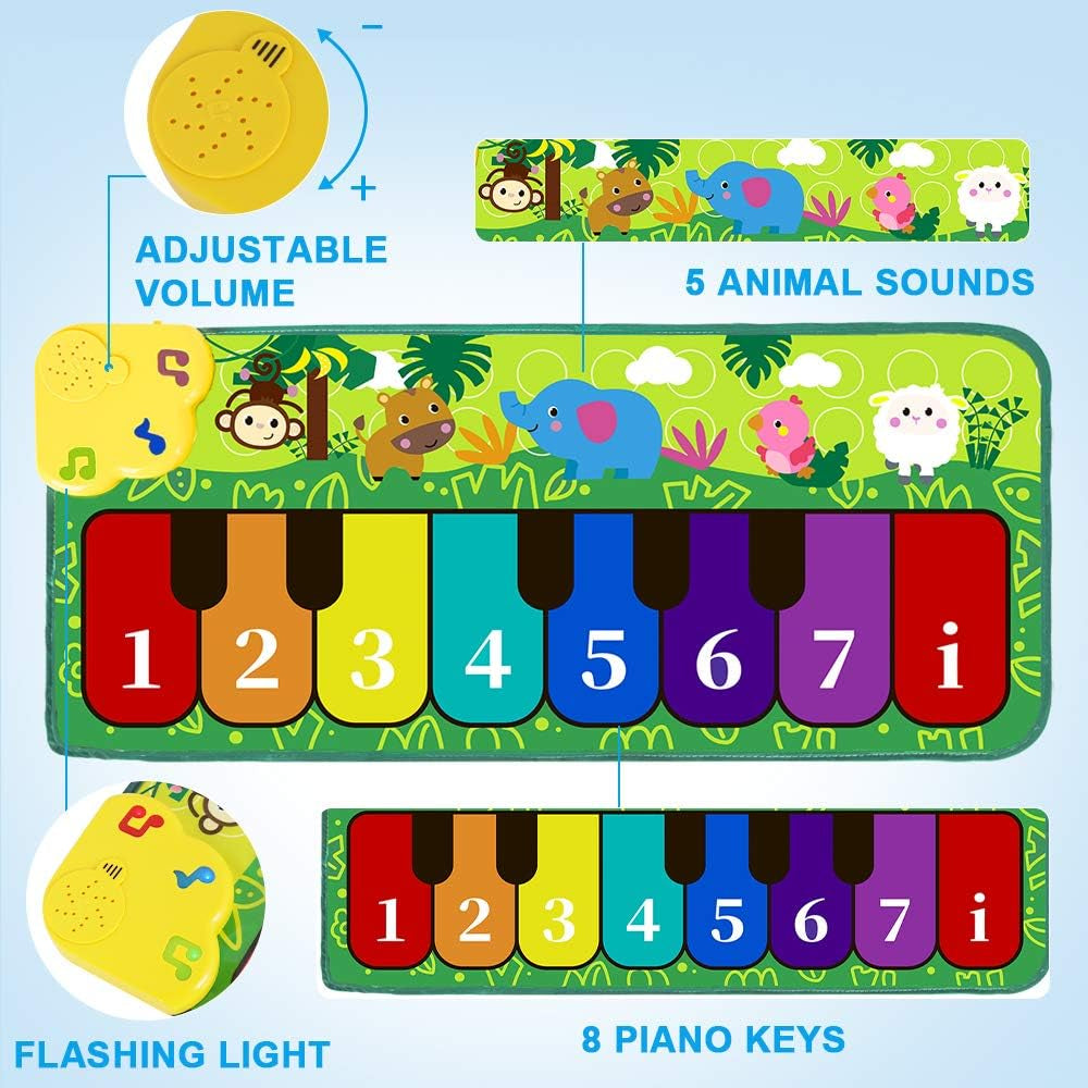 TWFRIC Foot Piano Mat 32" Keyboard Play Mat Toddler Piano Mat with 5 Animal Sounds Early Education Toys Gift for Girls Boys
