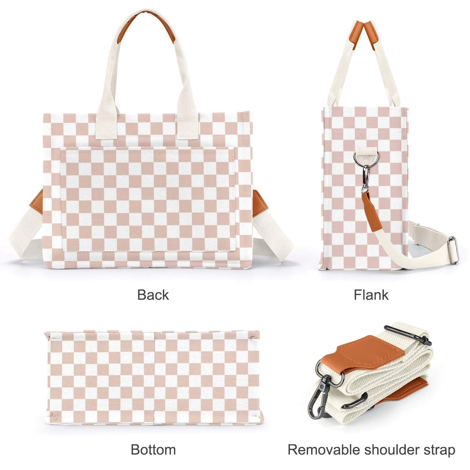 Gocvo Canvas Tote Bag for Women, Large Multi-Pocket Shoulder Handbag, Crossbody Messenger Bag, Khaki Plaid
