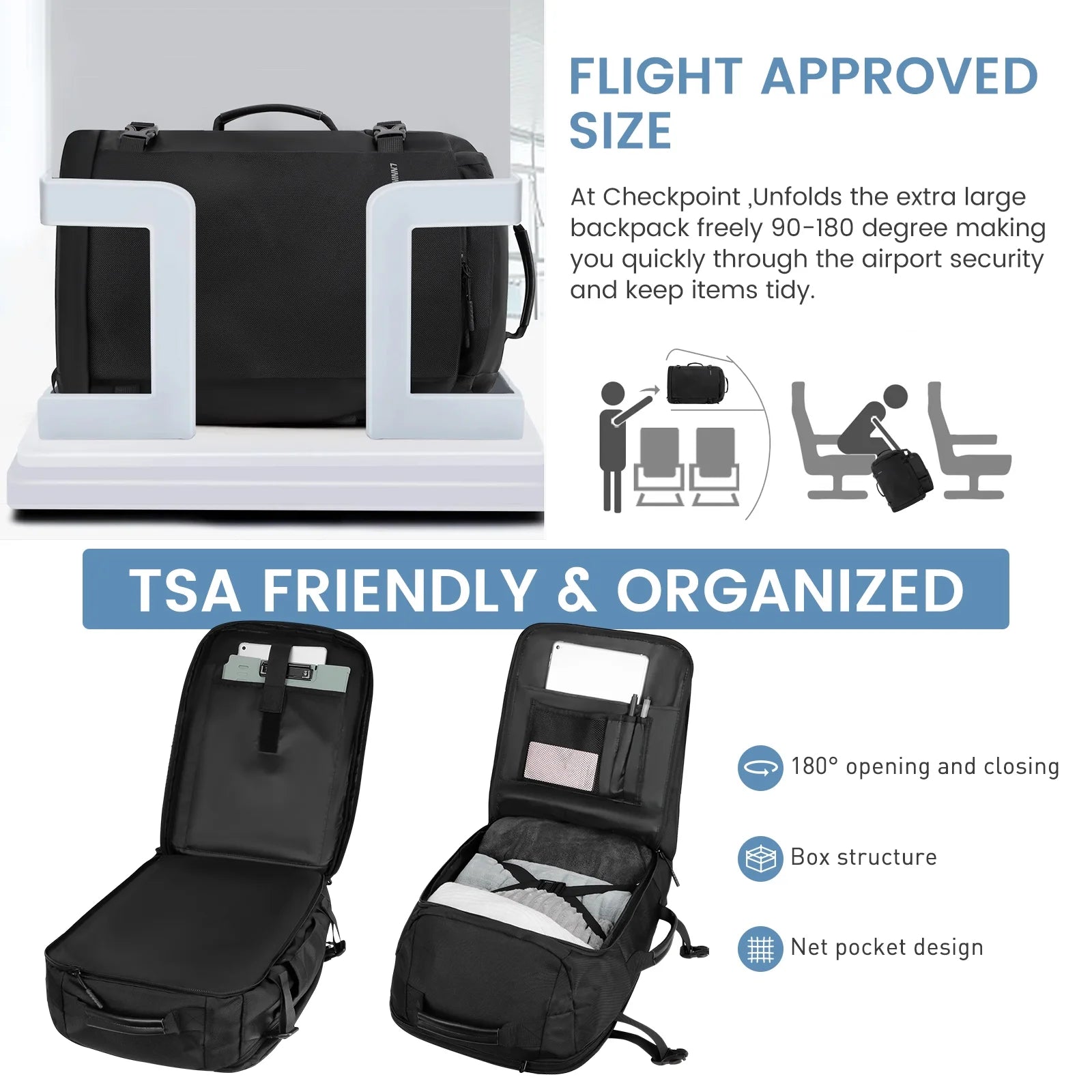 40L Travel Backpack - Flight Approved Carry-On Backpack Water-Resistant Lightweight Business Rucksack, Large Weekender Bag with Laptop Compartment Fits 17” Laptop