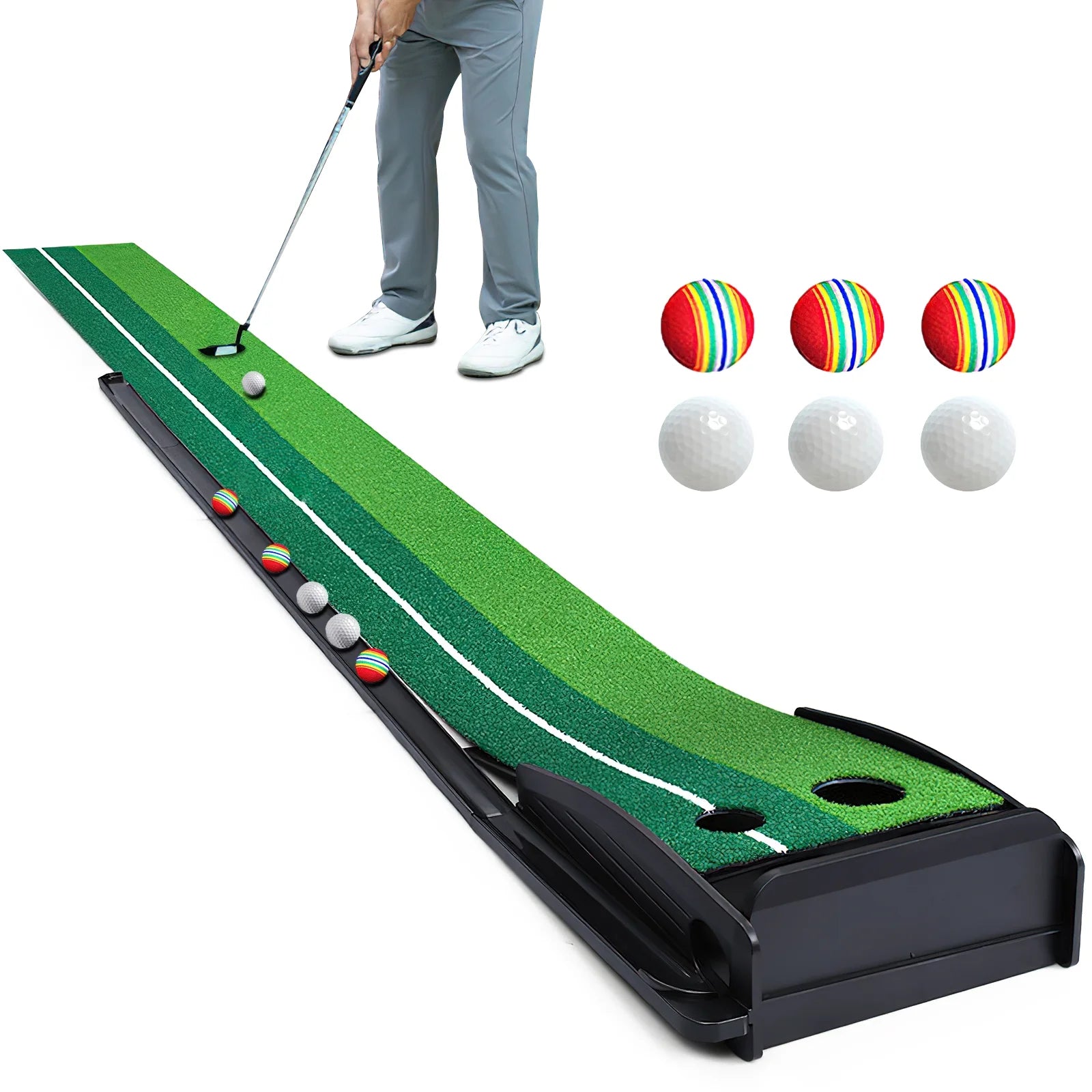 Fisca Putting Green Mat 9.9FT Golf Training Putting Mat with Auto Ball Return for Indoor/Outdoor