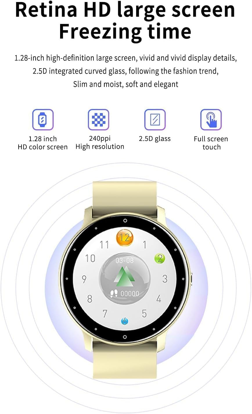 Smart Watch Men Bluetooth Call Fitness Tracker 1.32"" HD Full Touch Screen Smartwatch IP67 Waterproof Yellow Stainless Steel Sport Watch for Android Ios, Zl02Cpro-Yellow