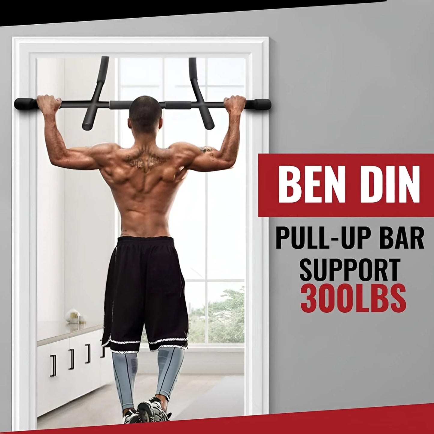Ben Din Clothing Multi-Function Portable Pull up Bar for Doorway, Black