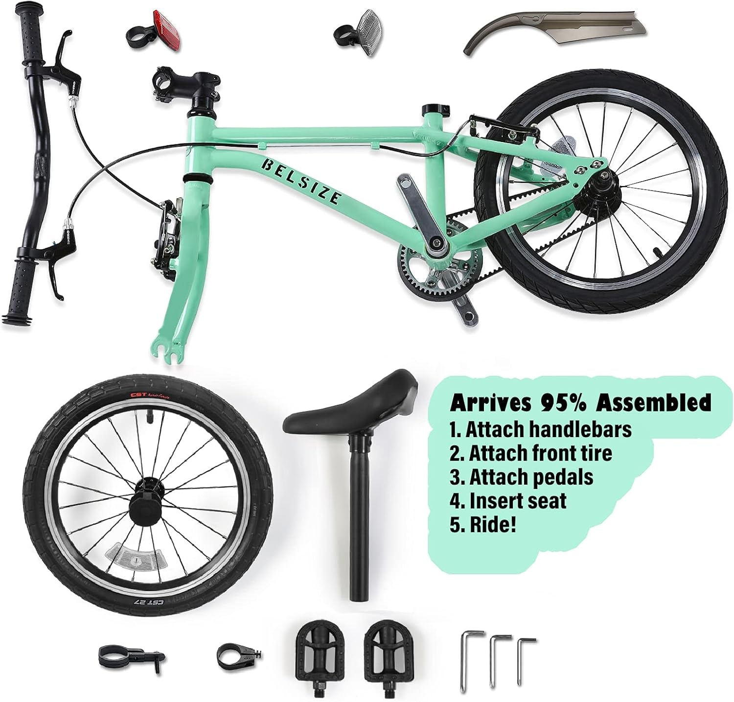 A11N SPORTS BELSIZE 16-Inch Belt-Drive Kid'S Bike, Lightweight Aluminium Alloy Bicycle(Only 12.57 Lbs) for 3-7 Years Old