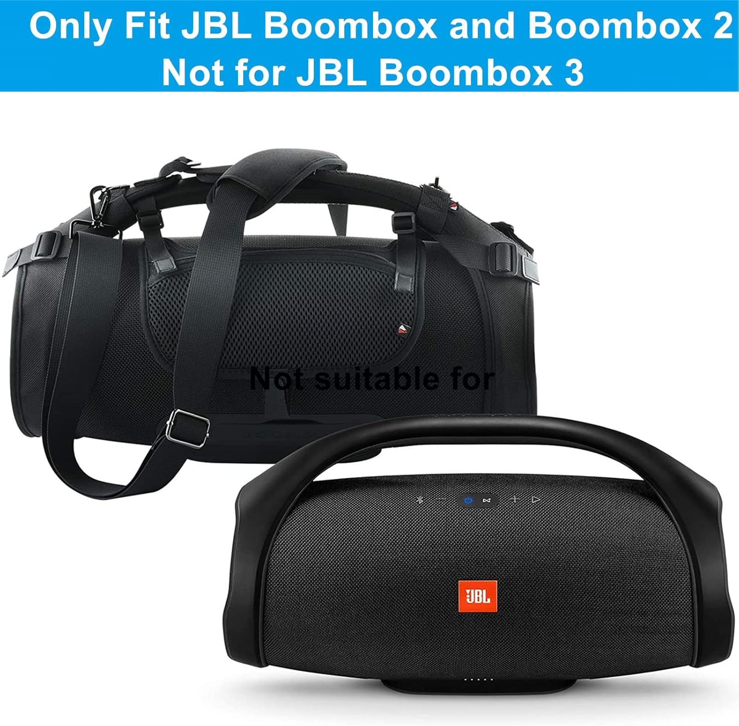 Travel Carrying Strap for JBL Boombox/Boombox 2 Waterproof Portable Speaker, Shoulder Strap with Two Side Covers Travel Carrying Pouch for JBL Boombox (Black)