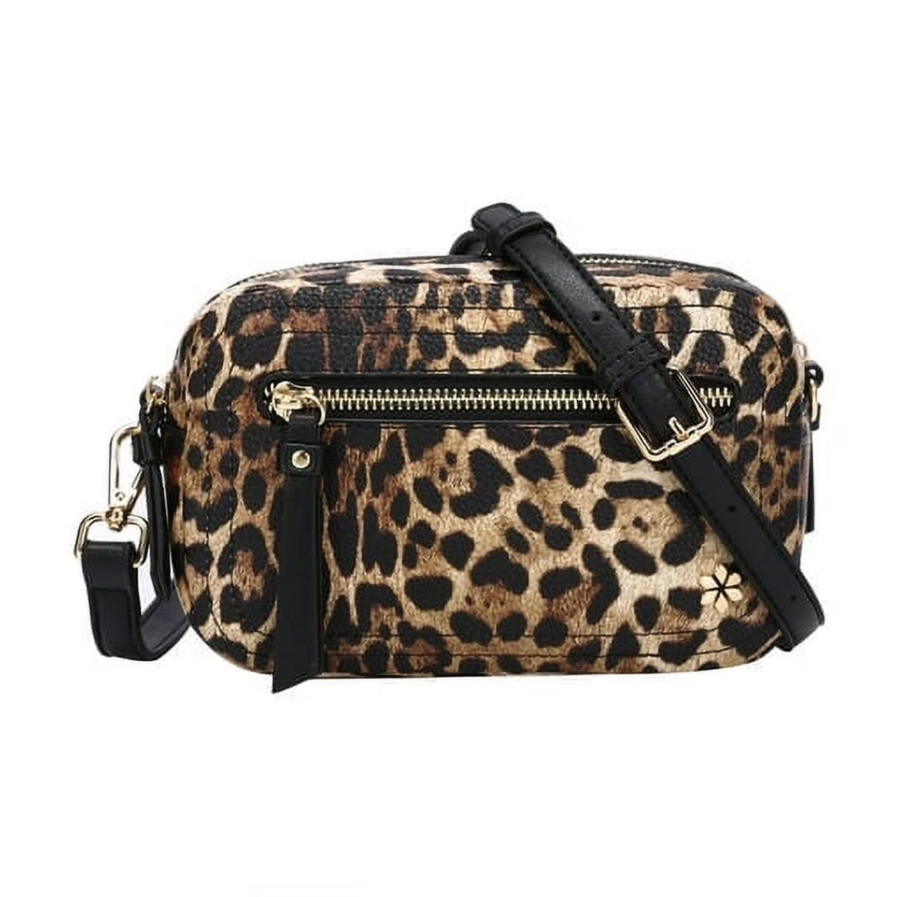 Dual Zipper Cross Body Shoulder Bag - PU Vegan Leather - Black Check