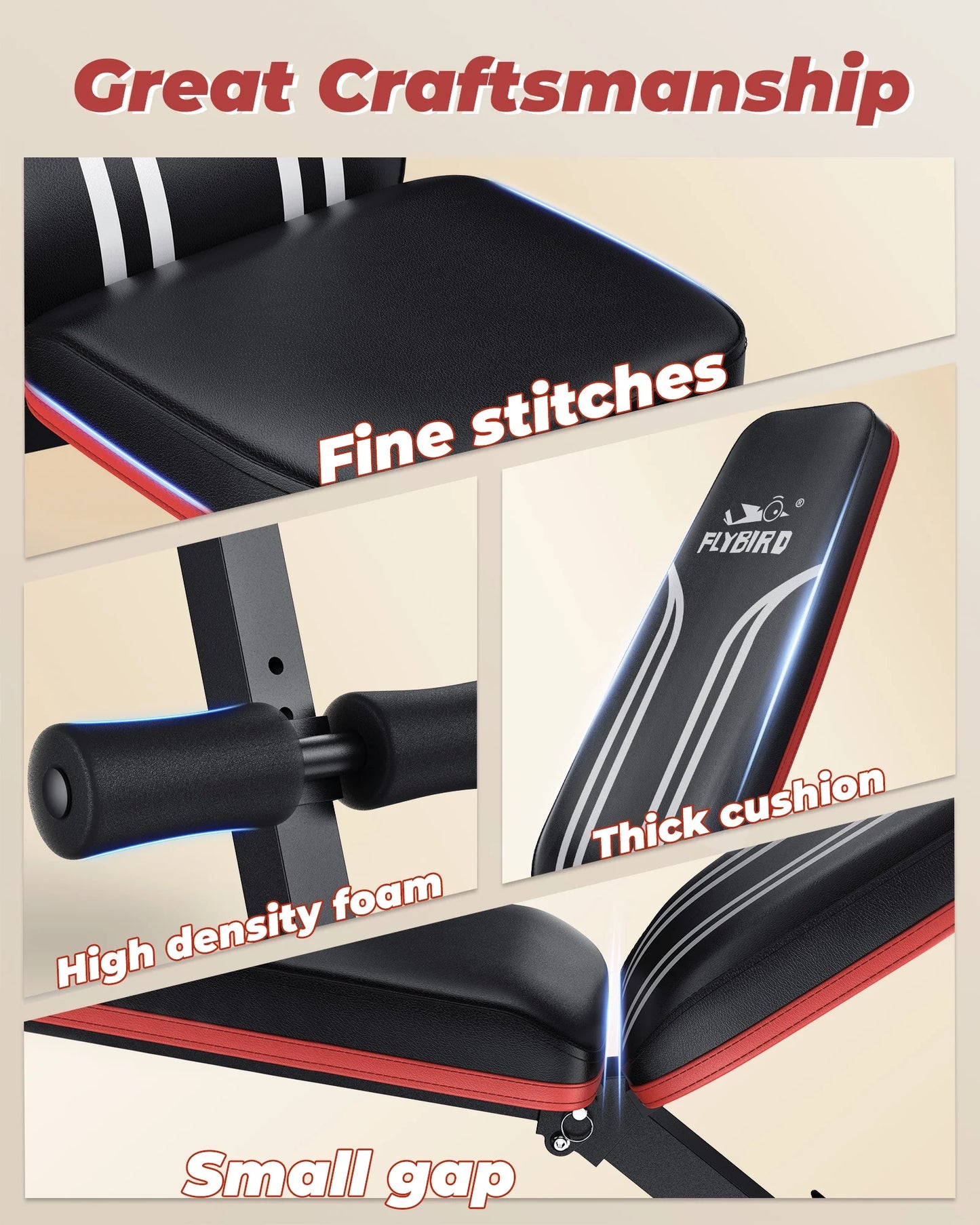 Flybird Adjustable Folding Weight Bench for Home Gym, Includes Resistance Bands