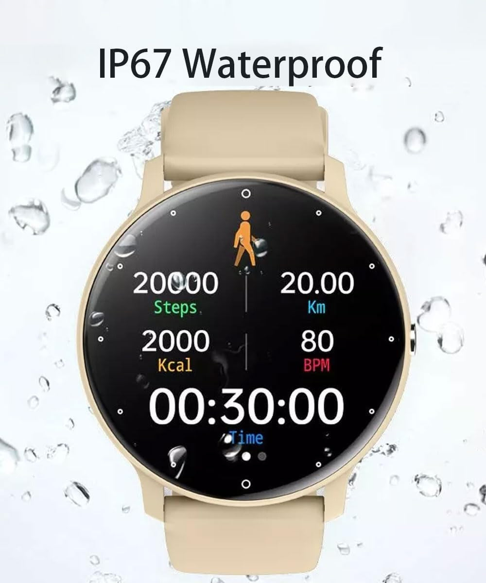 Smart Watch Men Bluetooth Call Fitness Tracker 1.32"" HD Full Touch Screen Smartwatch IP67 Waterproof Yellow Stainless Steel Sport Watch for Android Ios, Zl02Cpro-Yellow