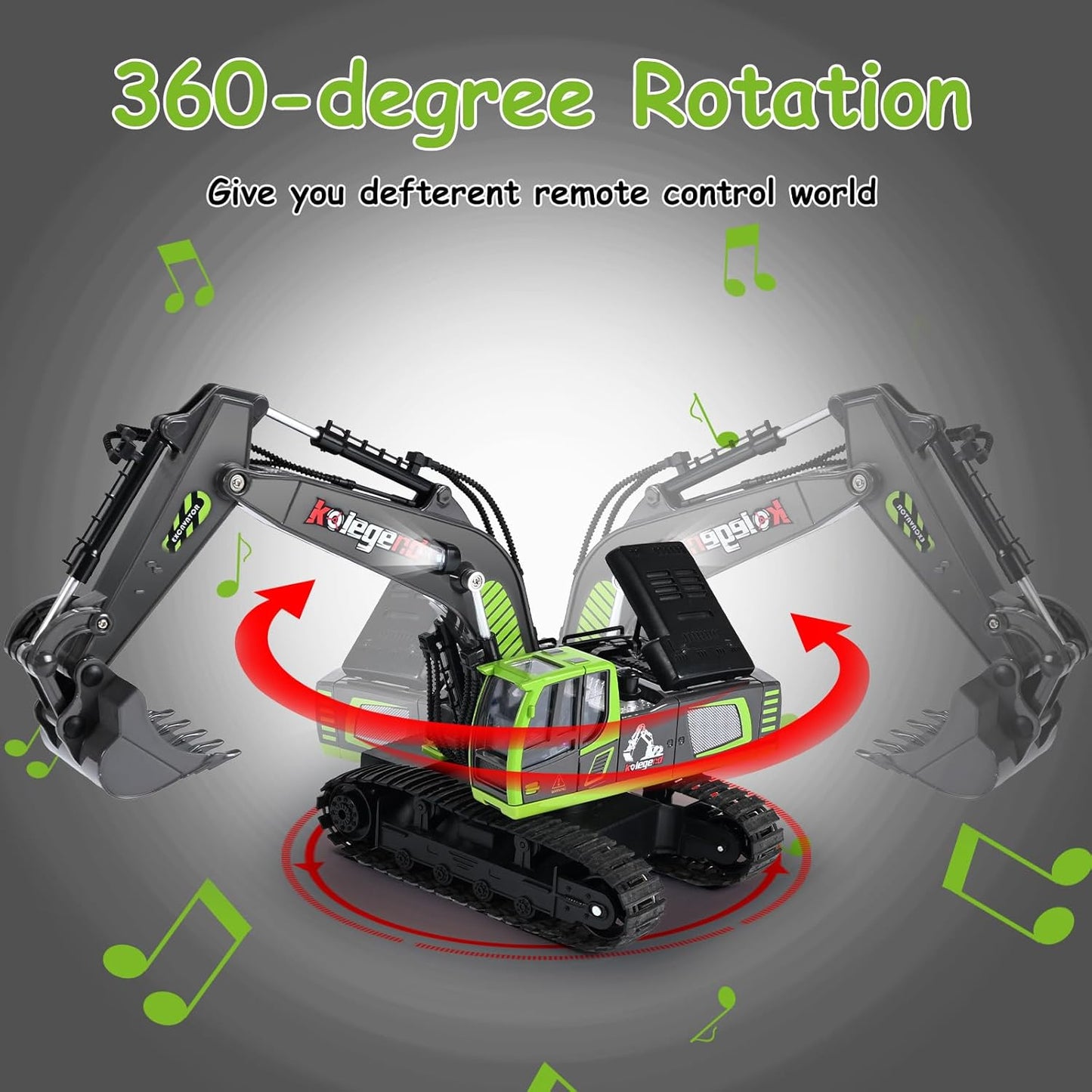 Kolegend Remote Control Excavator Toy 16 Inch, 11 Channel RC Construction Vehicles Hydraulic Haulers Digger Toys Gift for 6 7 8 9 10 Years Old Kids Boys