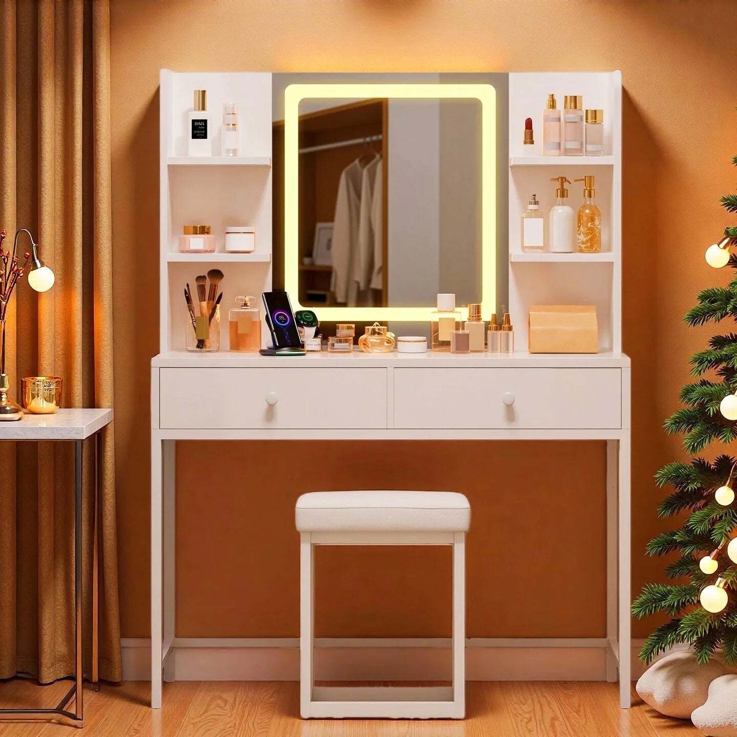 Makeup Vanity with Mirror and Lights Large Vanity Table Set White