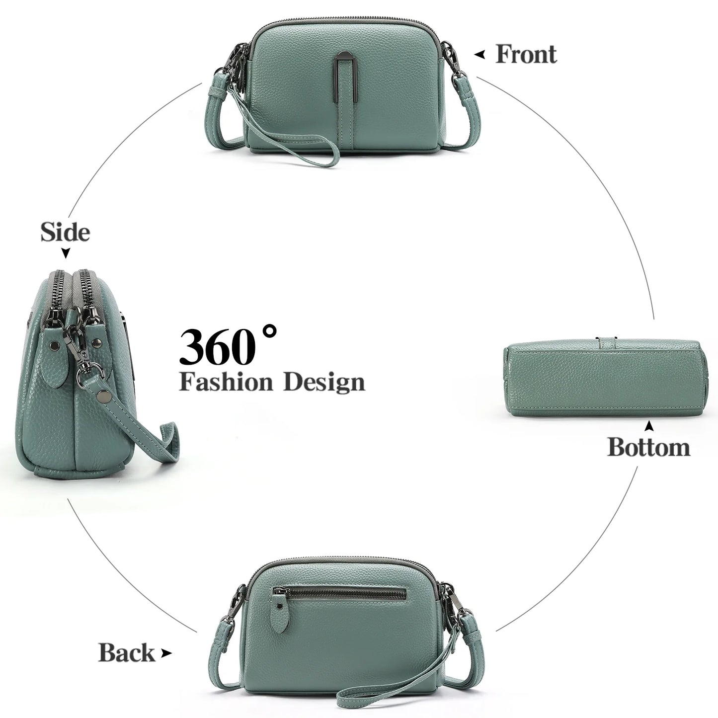 GAEKEAO Crossbody Bags for Women Small Genuine Leather Shoulder Purse Cross Body Bag with Wristlet Top Zipper