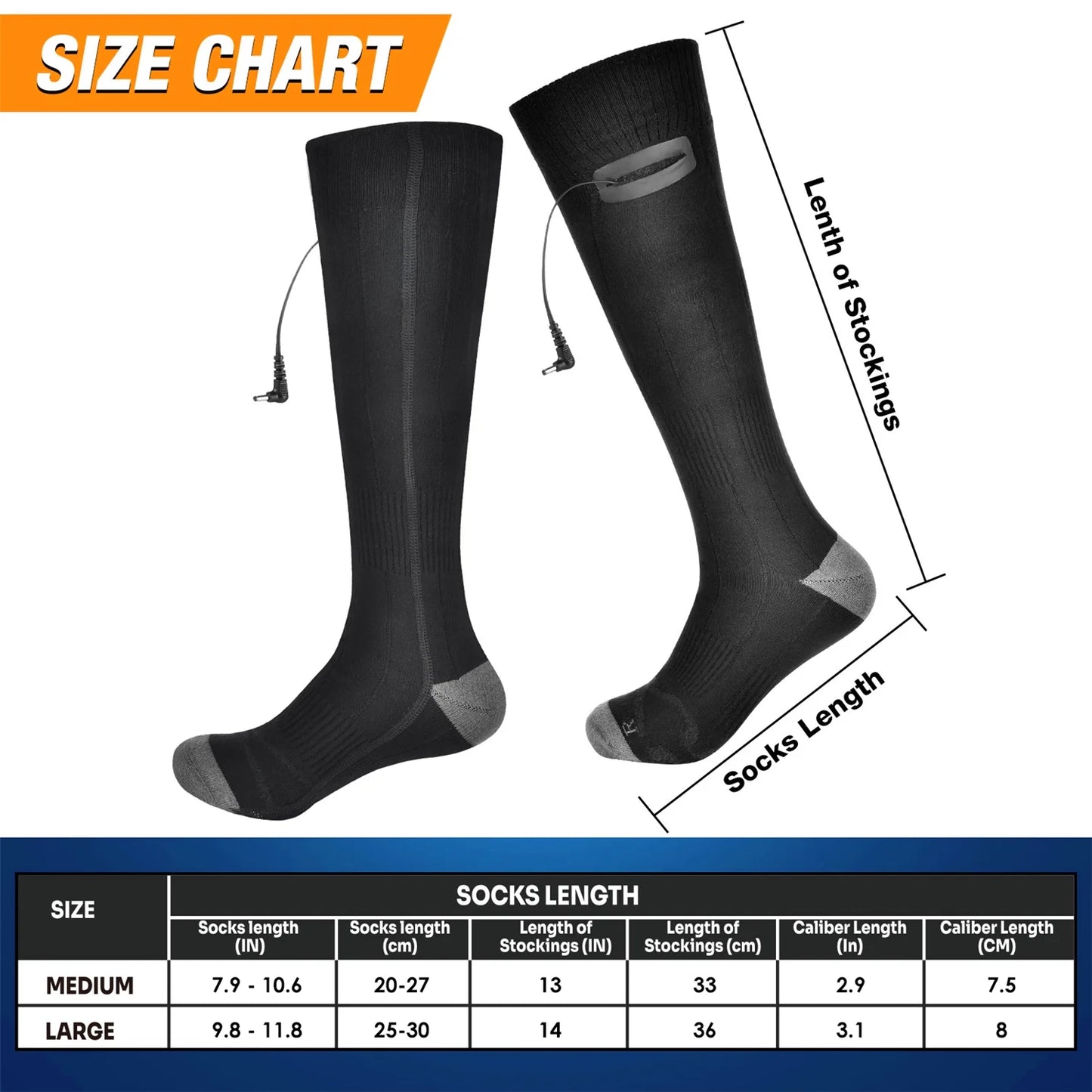 Rechargeable Electric Heated Socks for Men Women,4000Mah Battery Powered Unisex Warm Winter Heat Socks for Outdoor Riding Camping Hiking Motorcycle Skiing,Black ,M