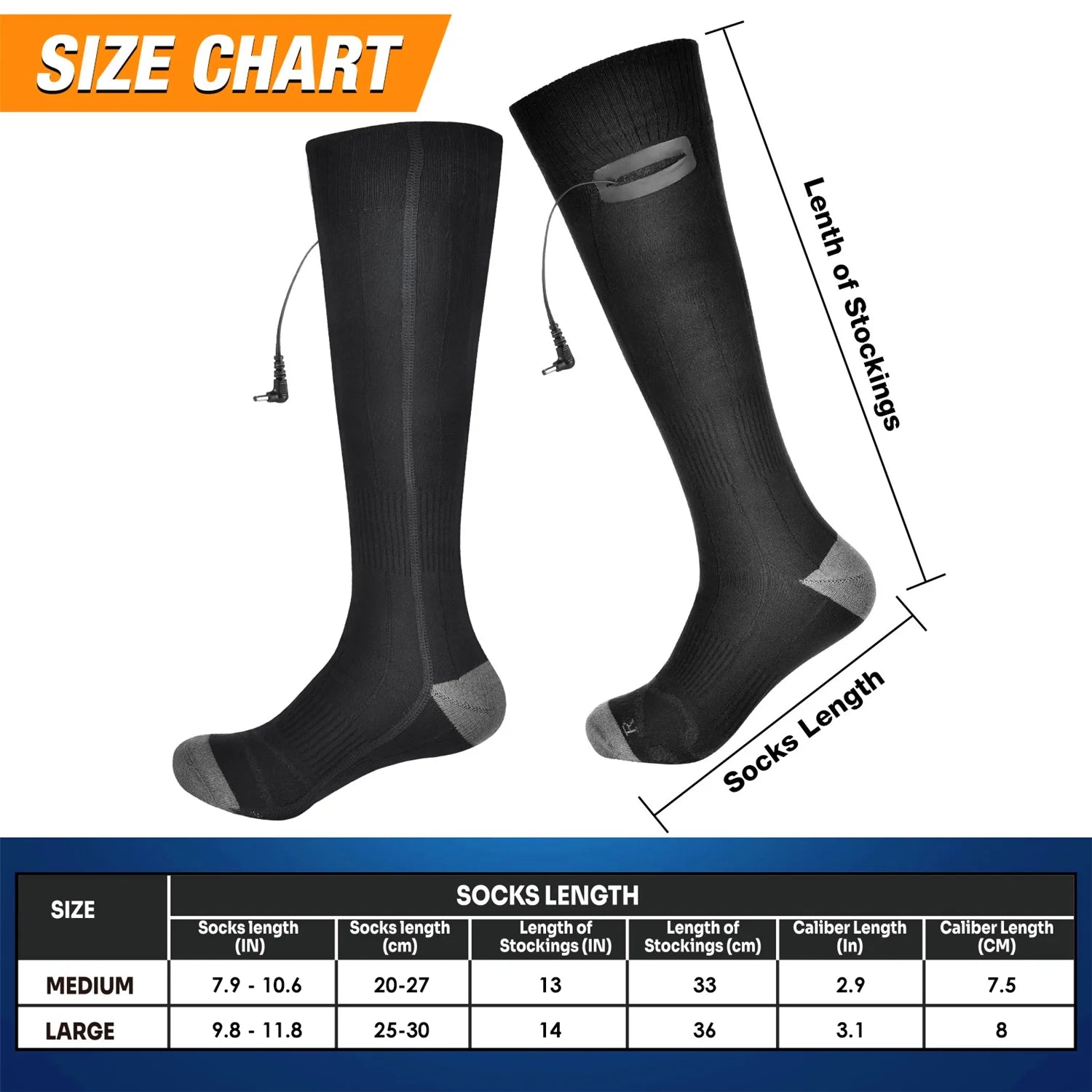 Rechargeable Electric Heated Socks for Men Women,4000Mah Battery Powered Unisex Warm Winter Heat Socks for Outdoor Riding Camping Hiking Motorcycle Skiing,Black ,M