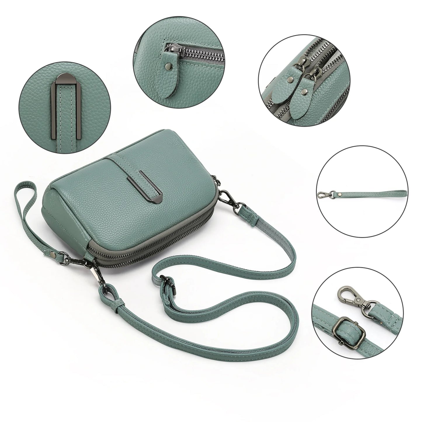 GAEKEAO Crossbody Bags for Women Small Genuine Leather Shoulder Purse Cross Body Bag with Wristlet Top Zipper