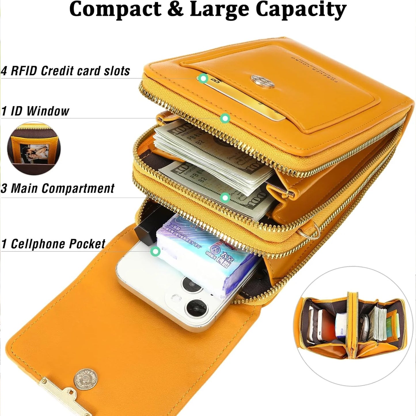 Anti-Theft Leather Bag,Small Crossbody Cell Phone Purse Wallet for Women,Rfid Block Phone Purse Crossbody with Shoulder Strap