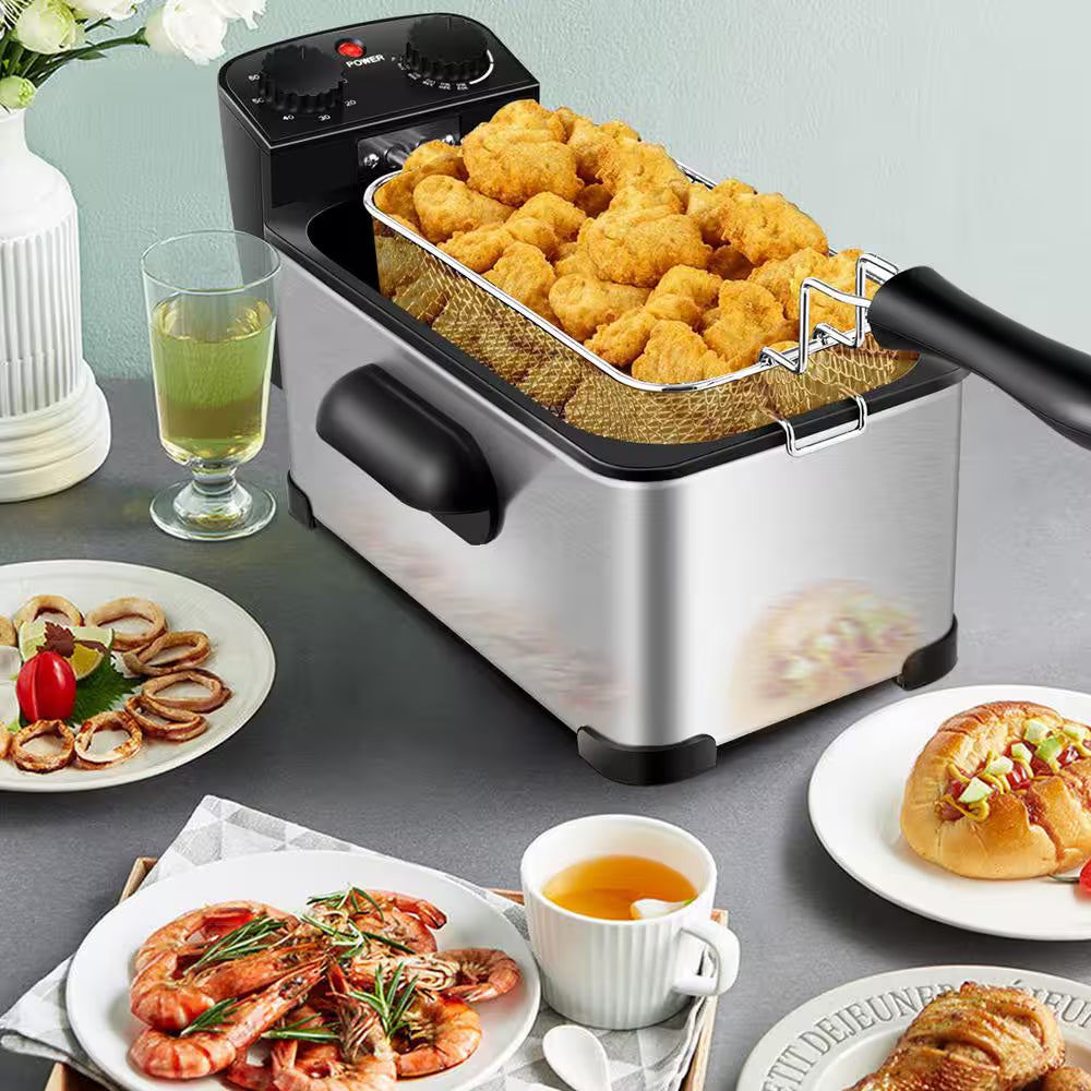 3.2 Qt. Electric Deep Fryer 1700-Watt Stainless Steel Timer Frying Basket