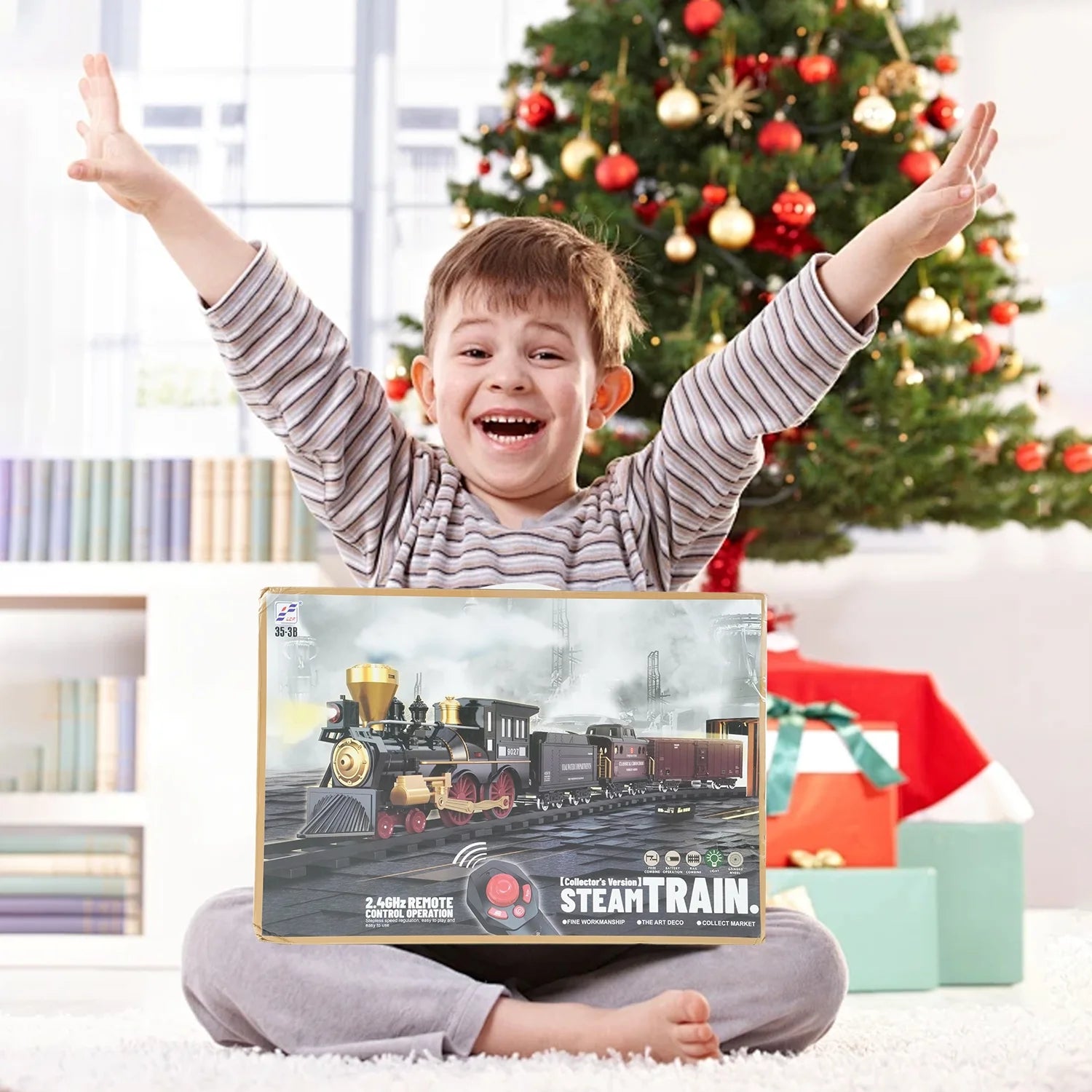 JUGAAD LIFE Train Set Electric Train Toy for Boys Girls with Adjustable Speed Remote Control, Smokes, Lights & Sound, Birthday Gifts for Kids 3-8 Years Old