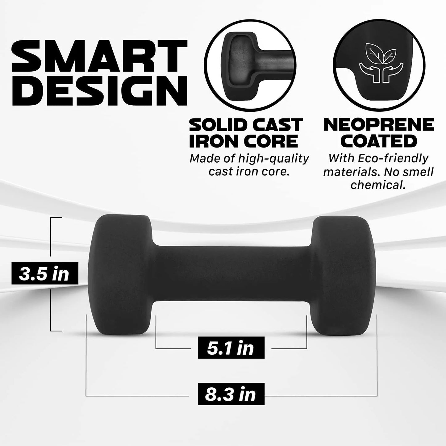 Yes4All Neoprene Coated Dumbbell for Women, Black, 10 Lb Pair