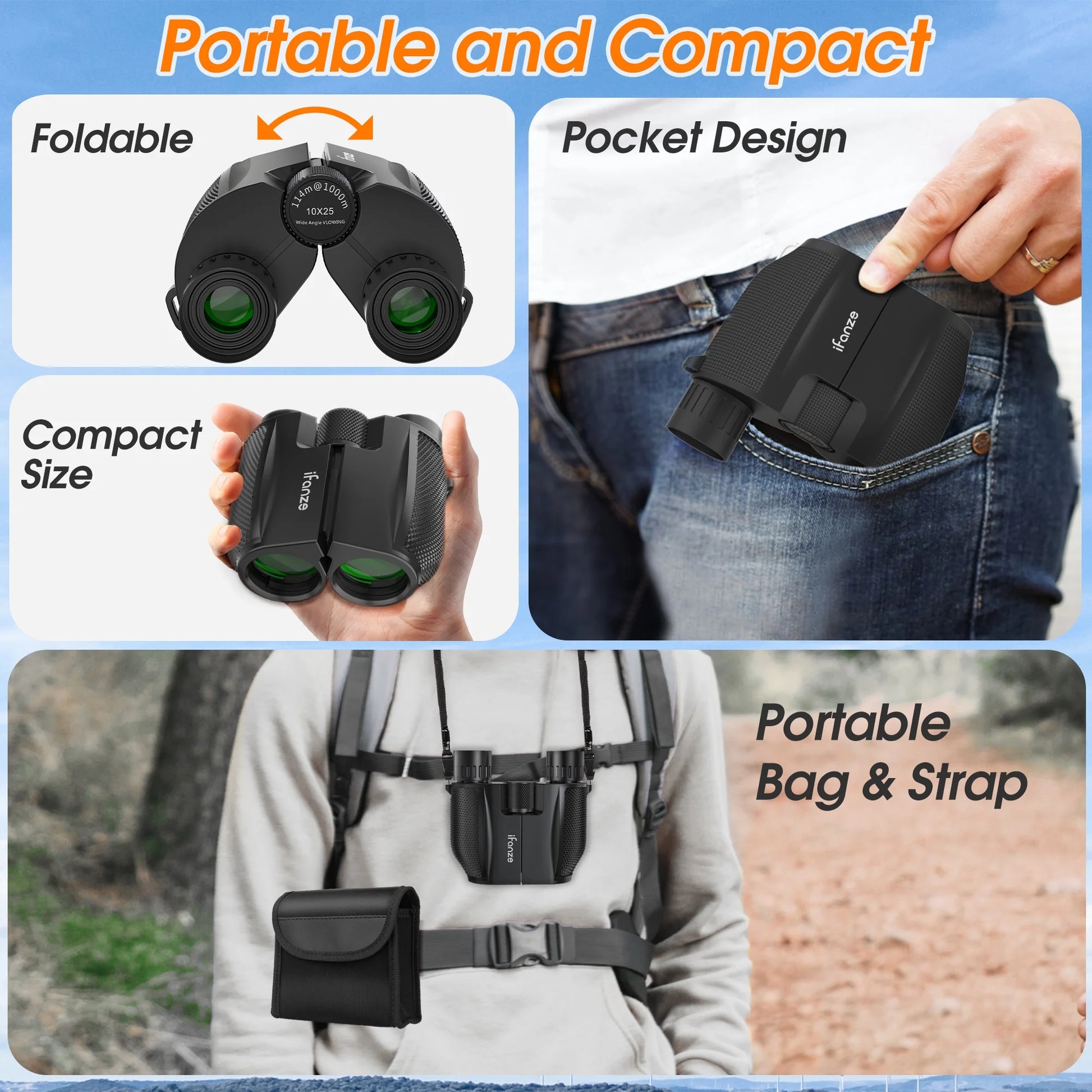 Compact Binoculars for Adults and Kids, 10X25 Binoculars for Bird Watching, Small Binoculars for Travel Sightseeing Hunting Wildlife Watching Outdoor Sports Games Concerts