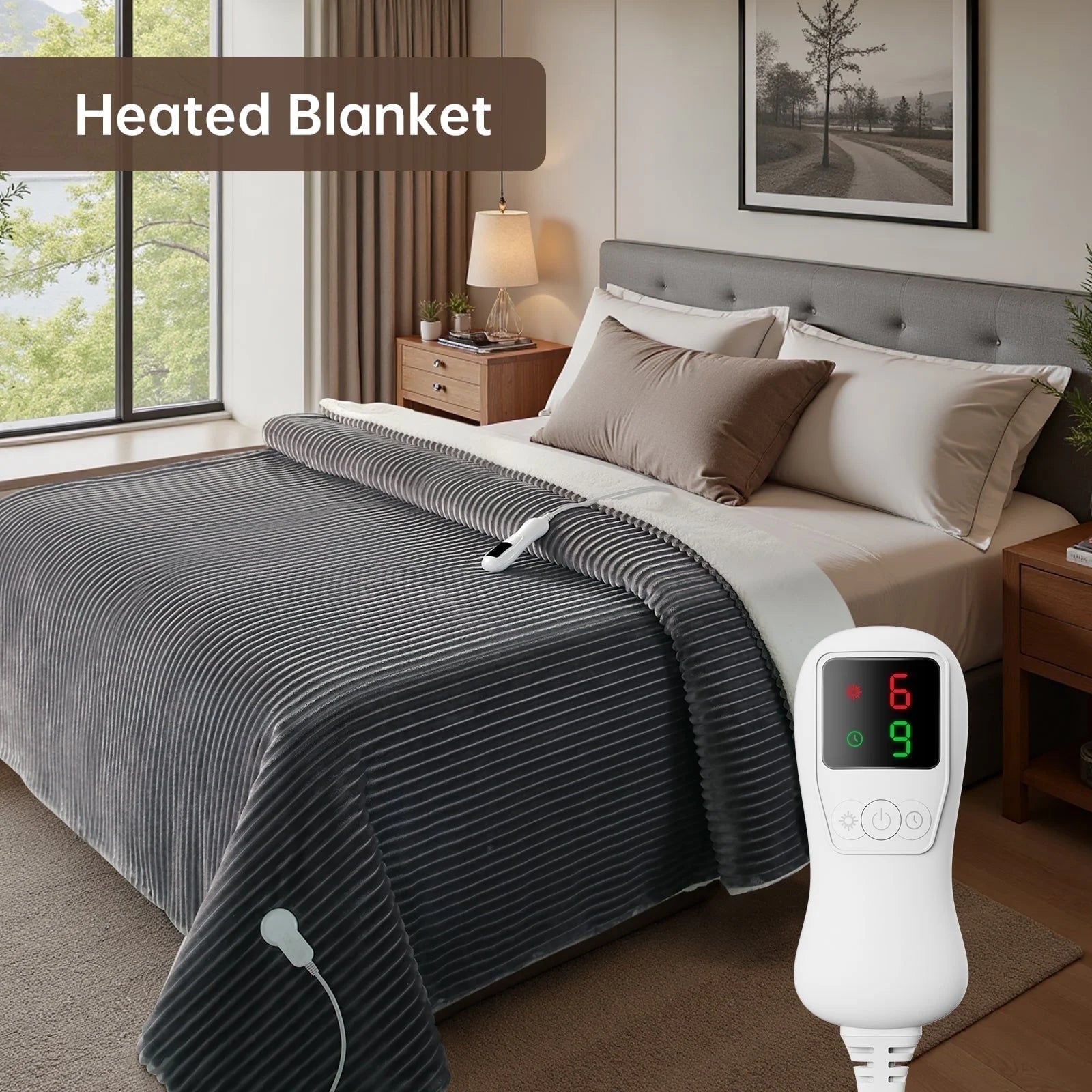 Heated Blanket Full Size, Washable Heated Blanket Electric, Electric Blanket, Cream, 72" X 84", Blanket Warmer Heating Blanket Heat Warming Blanket Electric Blanke Heater