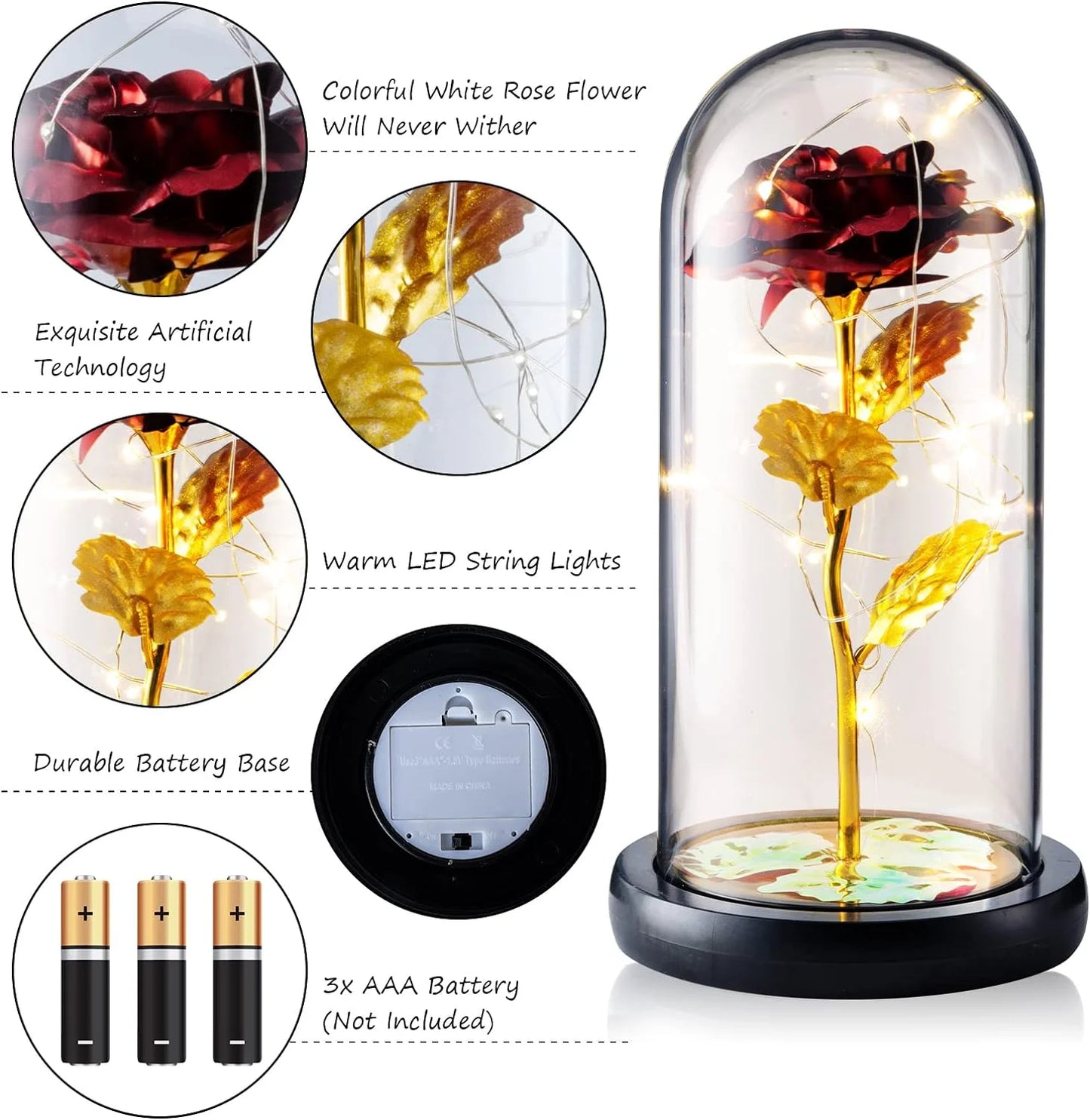 Qoosea Rose Flower Gifts for Women, Room Decor Forever Rose in Plastic Dome Romantic Gifts for Her Christmas Anniversary Valentine'S Day Mother'S Day Birthday Home Decor Red
