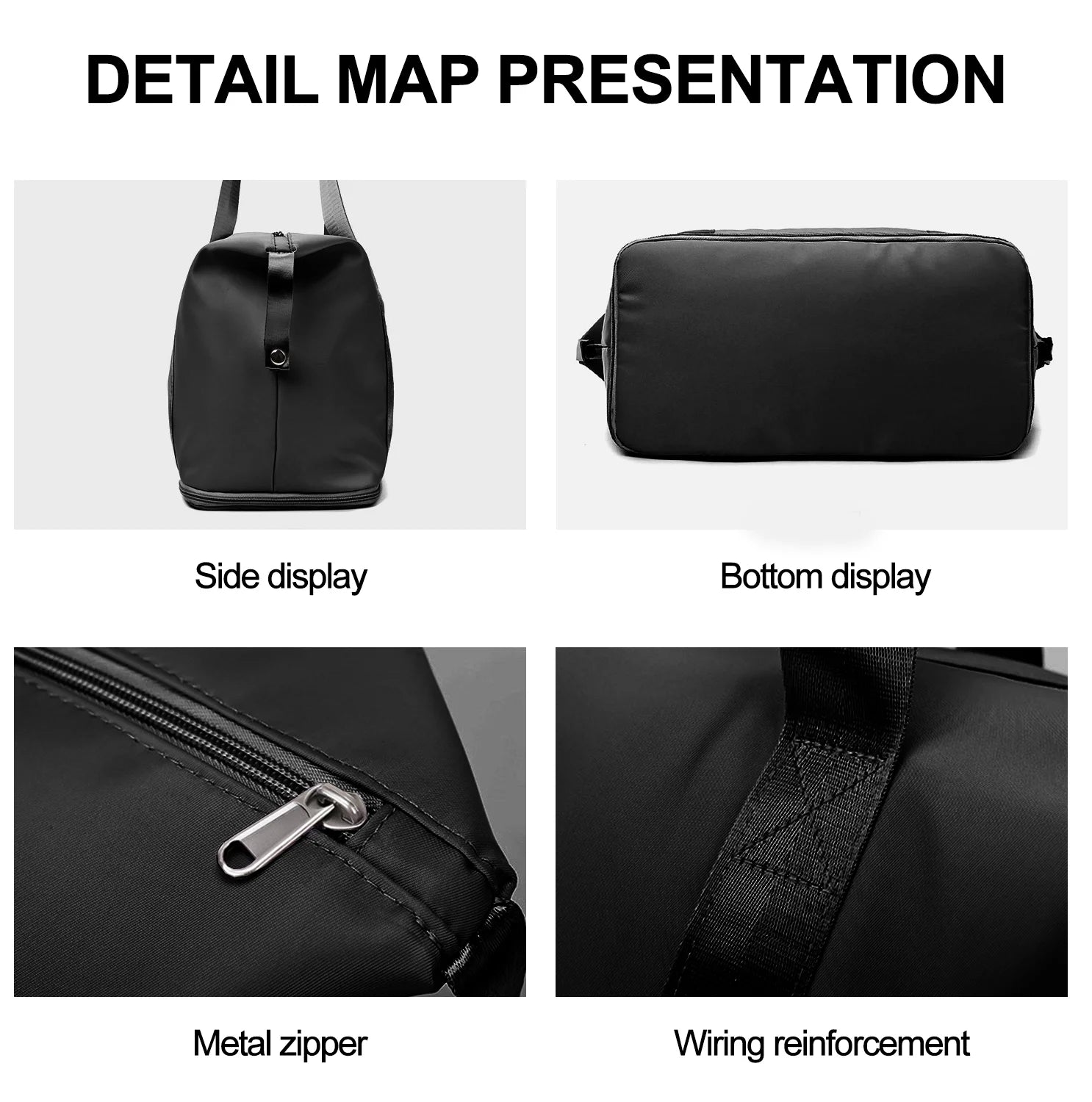 DAKIMOE Weekender Bags for Women, Travel Bag Carry on Gym Bag, Travel Duffle Bag with Wet Dry Pocket/Front Phone Pocket/Trolley Sleeve Pocket, Black
