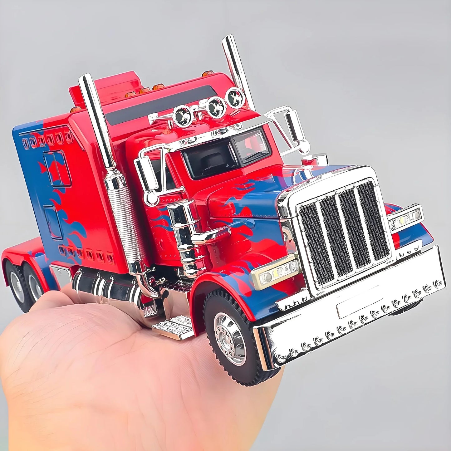 Anmyjuly 1/24 Metal Diecast Semi Truck Toy with Lights and Sounds, Trailer Model for Boys 4-7 Years Old, Red