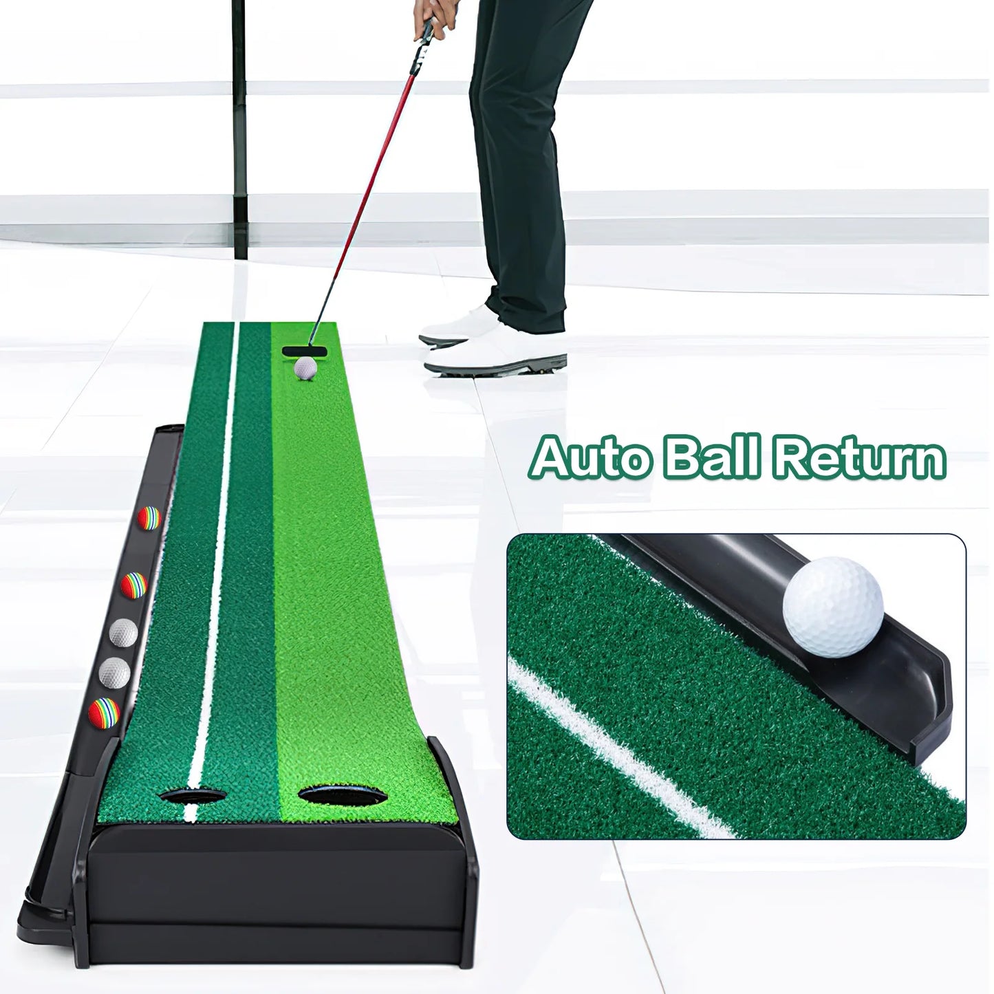 Fisca Putting Green Mat 9.9FT Golf Training Putting Mat with Auto Ball Return for Indoor/Outdoor