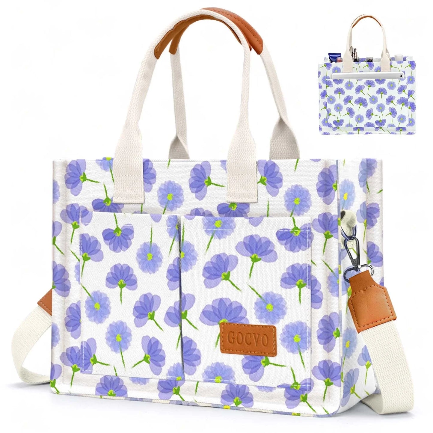 Gocvo Canvas Tote Bag for Women, Large Multi-Pocket Shoulder Handbag, Crossbody Messenger Bag, Khaki Plaid