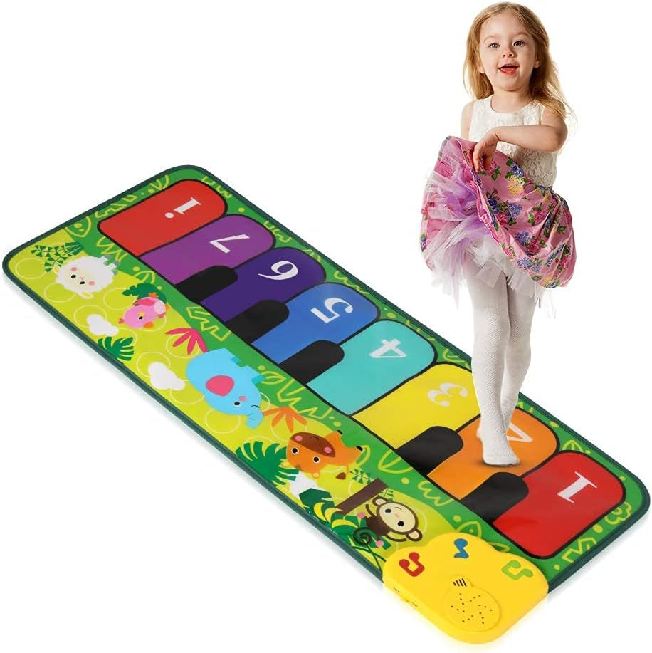 TWFRIC Foot Piano Mat 32" Keyboard Play Mat Toddler Piano Mat with 5 Animal Sounds Early Education Toys Gift for Girls Boys