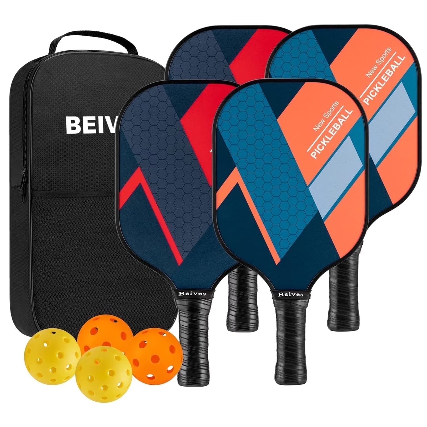 Fiberglass Pickleball Paddle Set - 4-Player Kit with 4 Pickle Balls & Portable Carry Bag - Lightweight Design for Indoor/Outdoor Play (Beginner to Advanced)