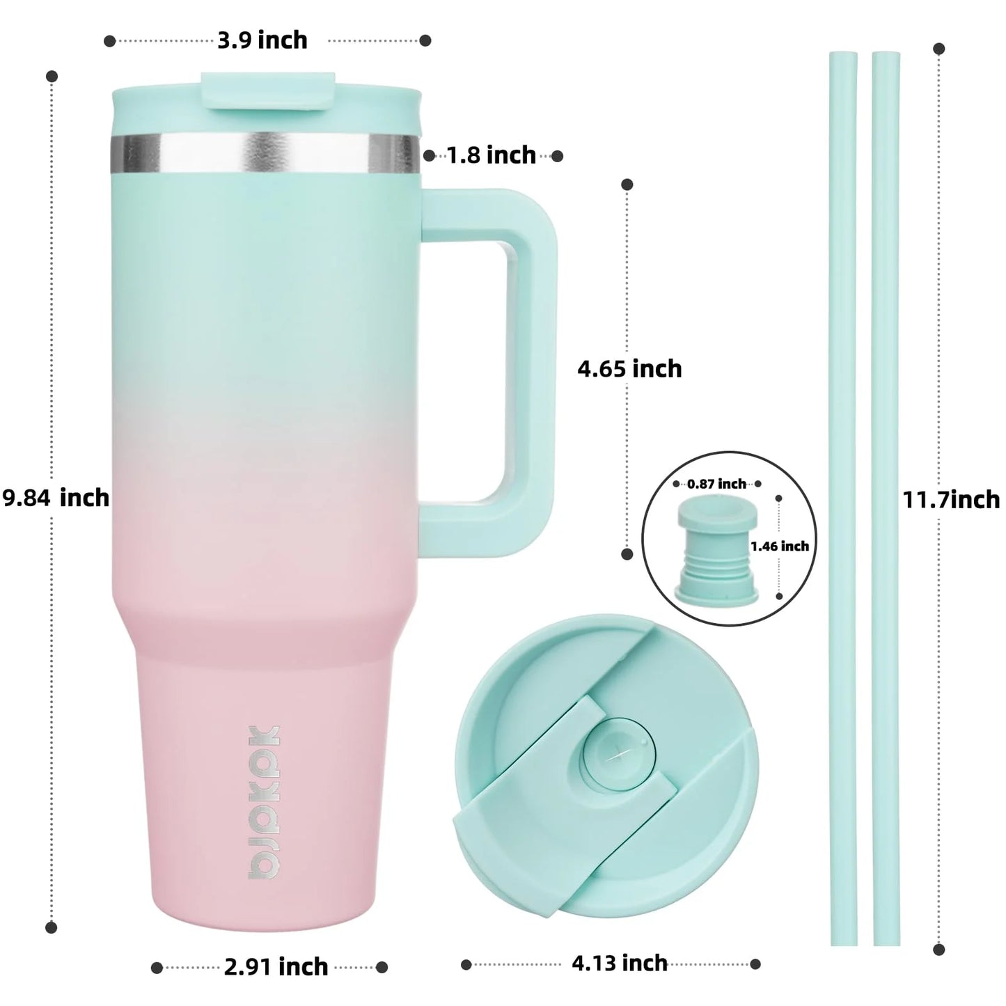 Tumbler with Handle and Straw 40Oz Insulated Tumbler Cups with Lid Stainless Steel Travel Coffee Mug,Bubble Gum