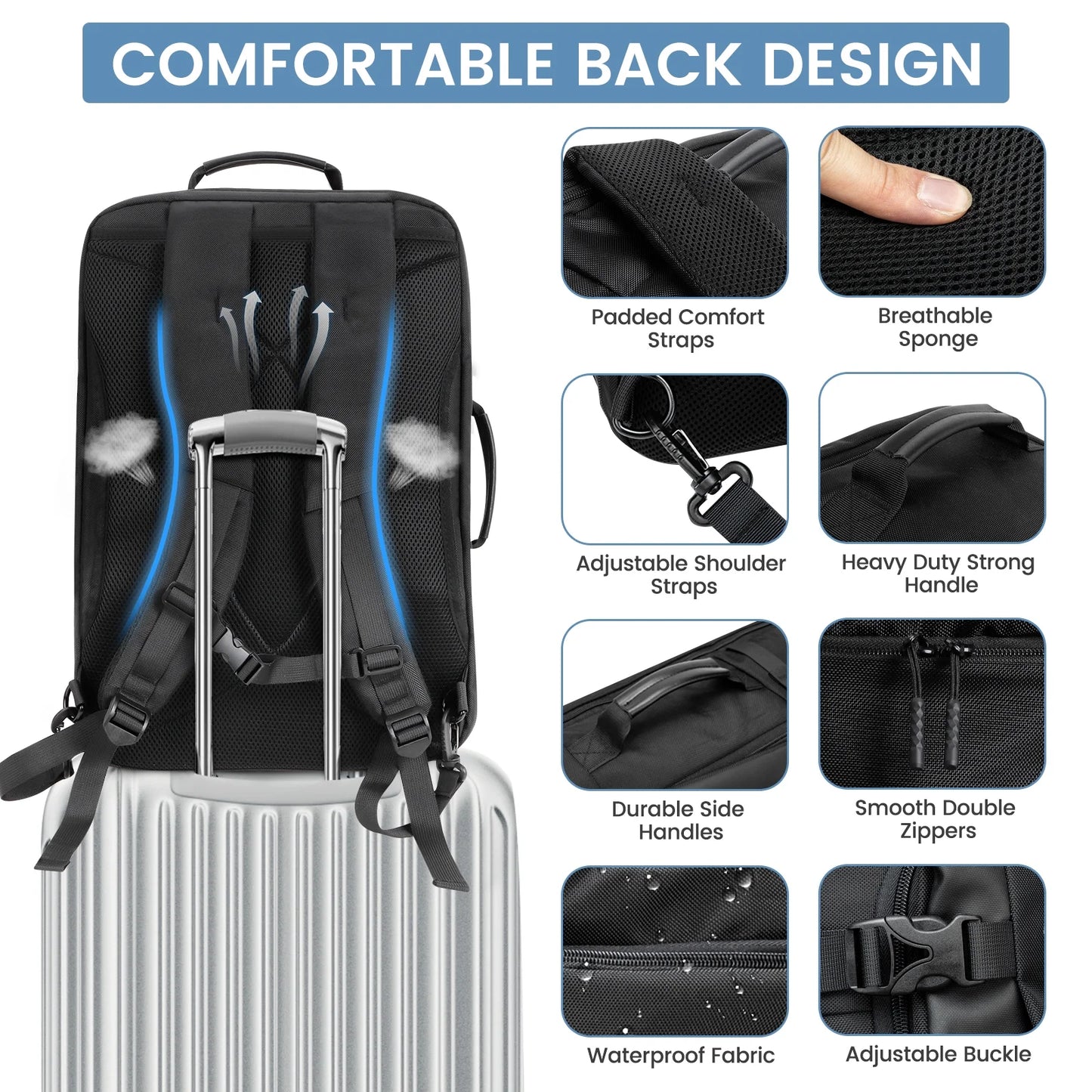 40L Travel Backpack - Flight Approved Carry-On Backpack Water-Resistant Lightweight Business Rucksack, Large Weekender Bag with Laptop Compartment Fits 17” Laptop