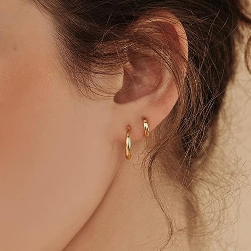 14K Gold Small Huggie Hoop Earrings for Women 925 Sterling Silver Hypoallergenic Cartilage Huggie Hoops Earrings for Men（3 Pairs）