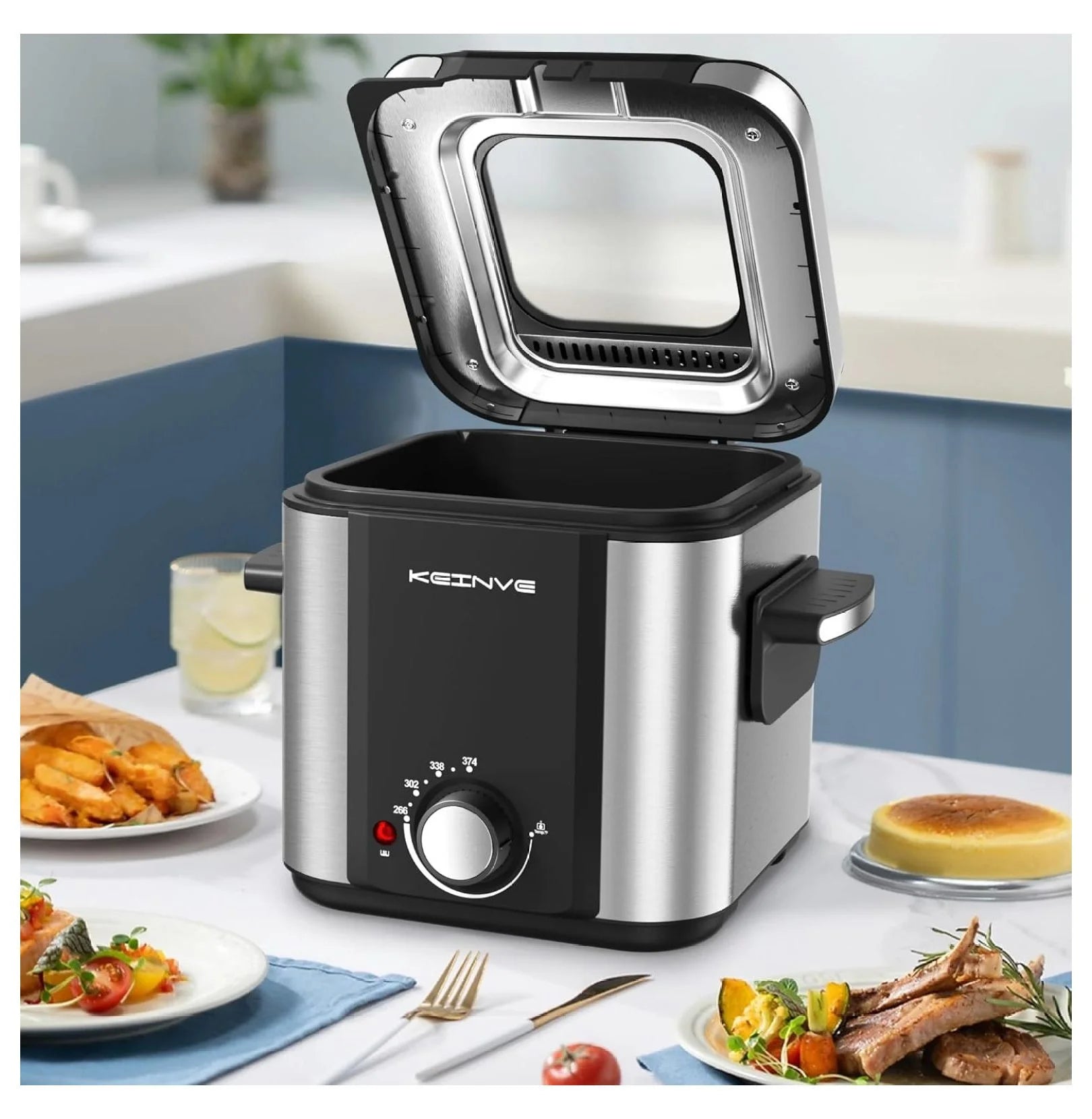 Electric Deep Fryer, 1.5 Liters Oil Capacity, Small Deep Fryer with Basket, Cool Touch Sides, Nonstick