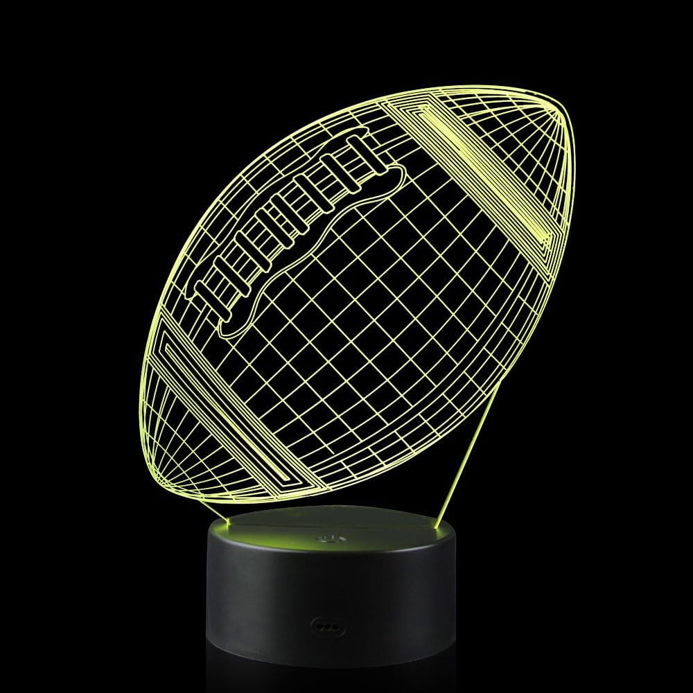 American Football Lover 3D Illusion Rugby Night Light Lamp with 16 Color Change, Touch Base Birthday Gift Present for Boys and Girls Teenager Christmas Gifts Xmas Gift