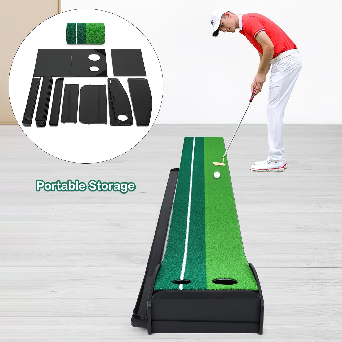 Fisca Putting Green Mat 9.9FT Golf Training Putting Mat with Auto Ball Return for Indoor/Outdoor