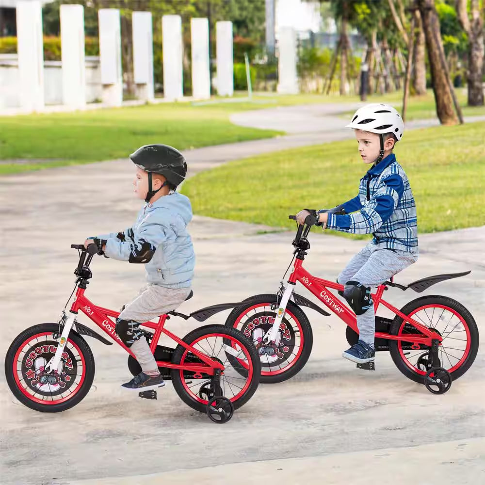 16 In. Kid'S Bike for 4-Years to 7-Years Old with Height-Adjustable Handlebar and Saddle Handbrake Red