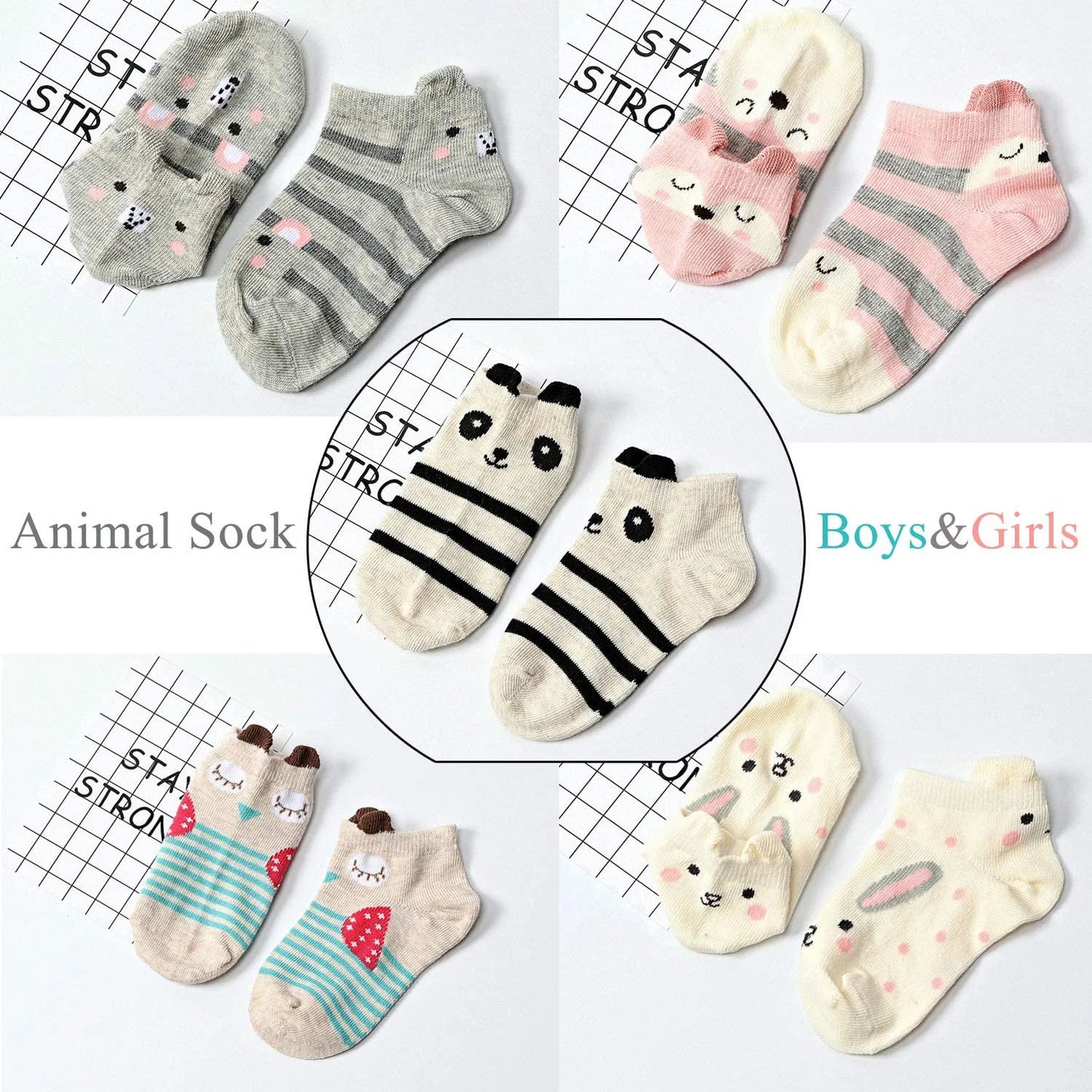Girls Socks 6-8 Years Old, LOFIR Girls Ankle Socks Soft Cotton 3D Ear Animal Pattern Novelty Cute Funny Summer Ankle Socks for Boys & Girls 5-7 Years, 5 Pairs