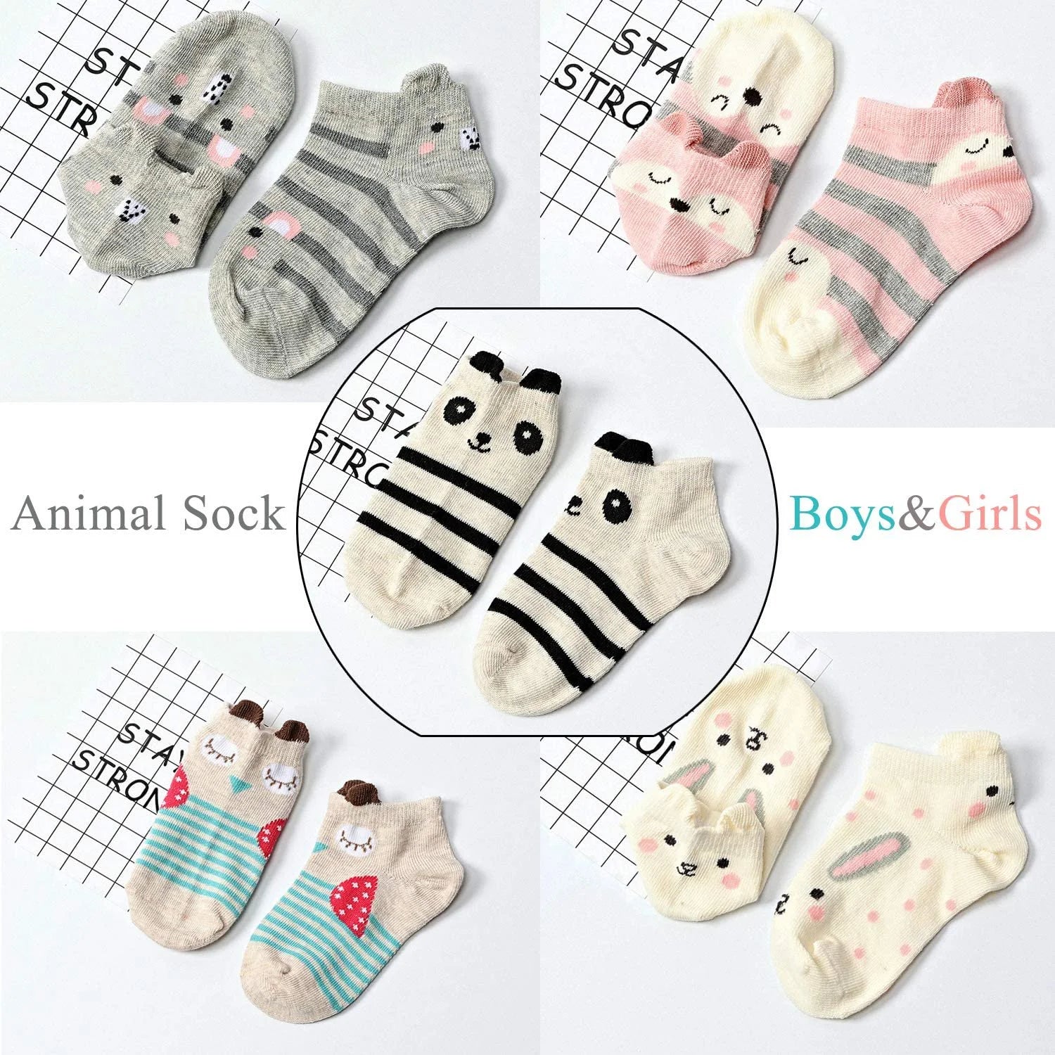 Girls Socks 6-8 Years Old, LOFIR Girls Ankle Socks Soft Cotton 3D Ear Animal Pattern Novelty Cute Funny Summer Ankle Socks for Boys & Girls 5-7 Years, 5 Pairs