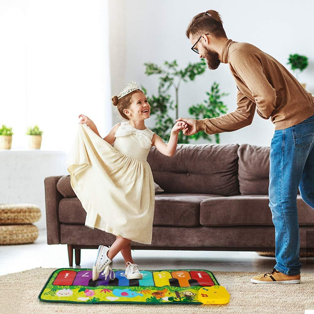 TWFRIC Foot Piano Mat 32" Keyboard Play Mat Toddler Piano Mat with 5 Animal Sounds Early Education Toys Gift for Girls Boys