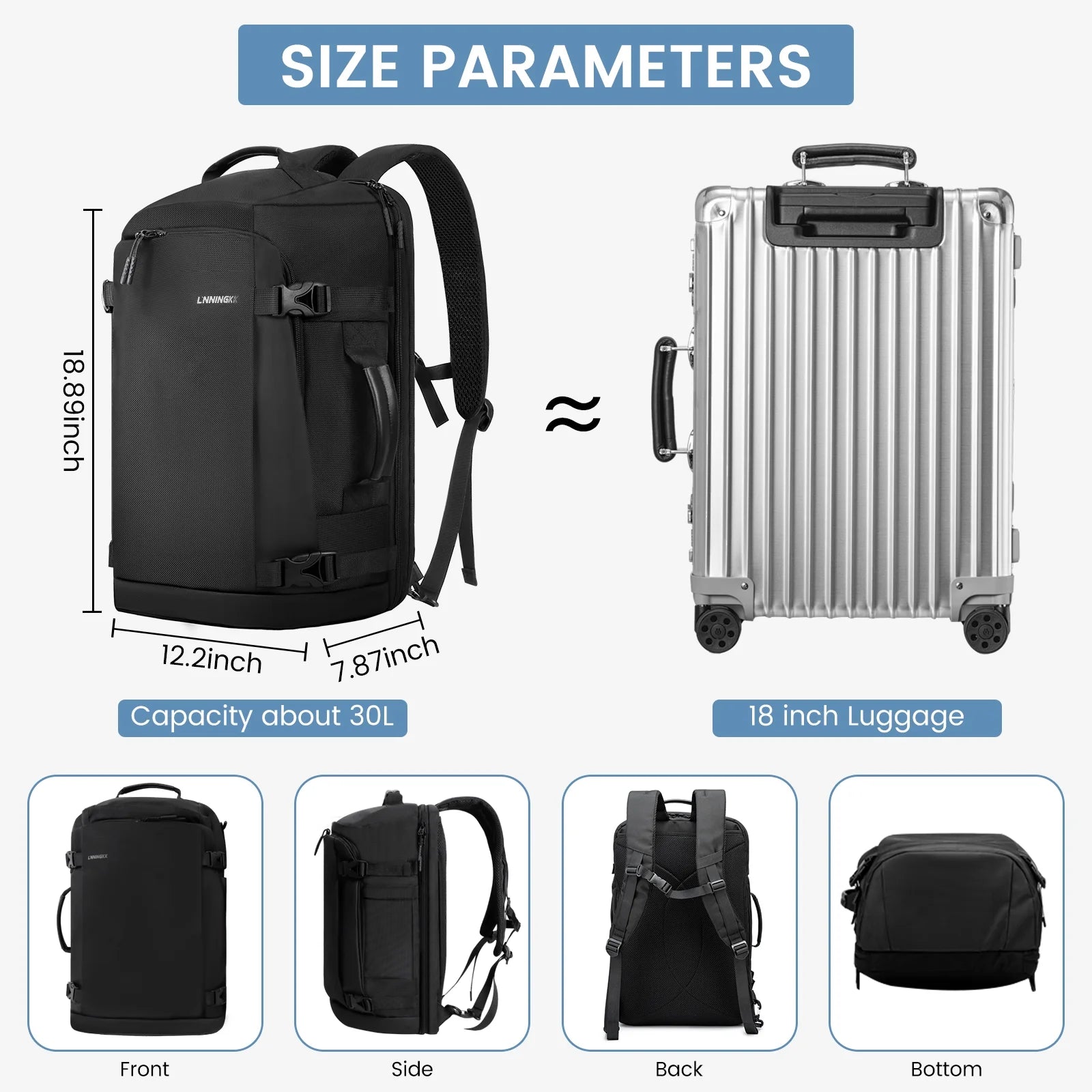 40L Travel Backpack - Flight Approved Carry-On Backpack Water-Resistant Lightweight Business Rucksack, Large Weekender Bag with Laptop Compartment Fits 17” Laptop