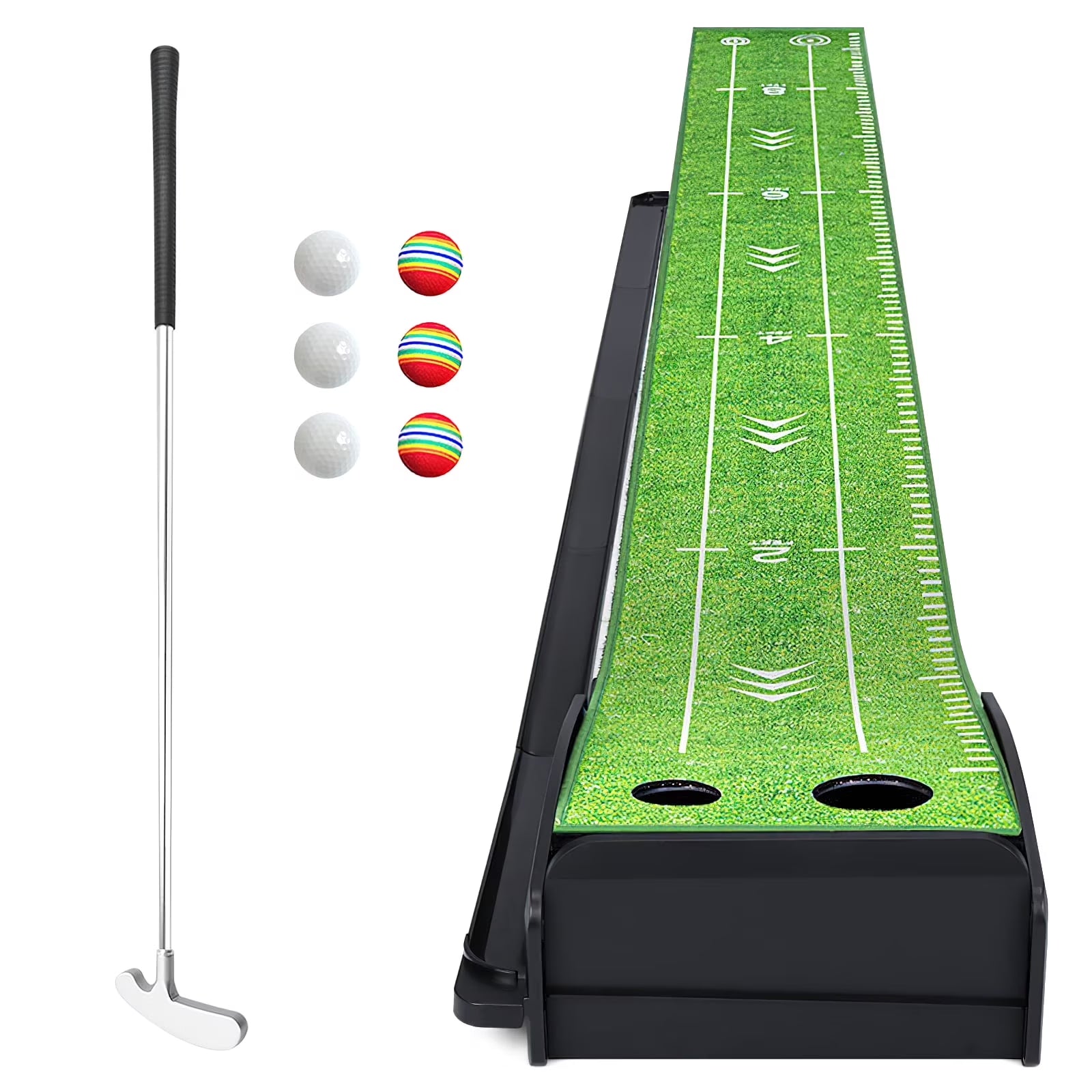 Fisca Putting Green Mat 9.9FT Golf Training Putting Mat with Auto Ball Return for Indoor/Outdoor